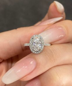 AuriS 2CT Luxury Oval Cut Halo Moissanite Engagement Ring – 925 Sterling Silver, 18k Gold Plated
