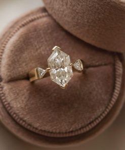 AuriS 2Carat Moissanite Diamond Hexagon Cut Classic Ring- 925 Silver Classic Ring, 18k Gold Plated.