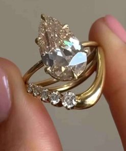 AuriS 1.5 Carat Moissanite Engagement Ring- 2 Piece Combination Set Water Drop and Harp Design Moissanite Rings In 925 Silver Matel.