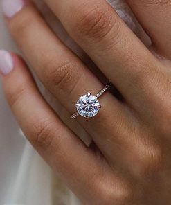 ''AuriS 3 Carat Round Brilliant Cut 18K Rose Gold Plated Moissanite Engagement Ring''