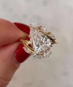 AuriS 4 Carat Teardrop Moissanite Wadding Ring In Sterling Silver Metal,18k Gold Plated.